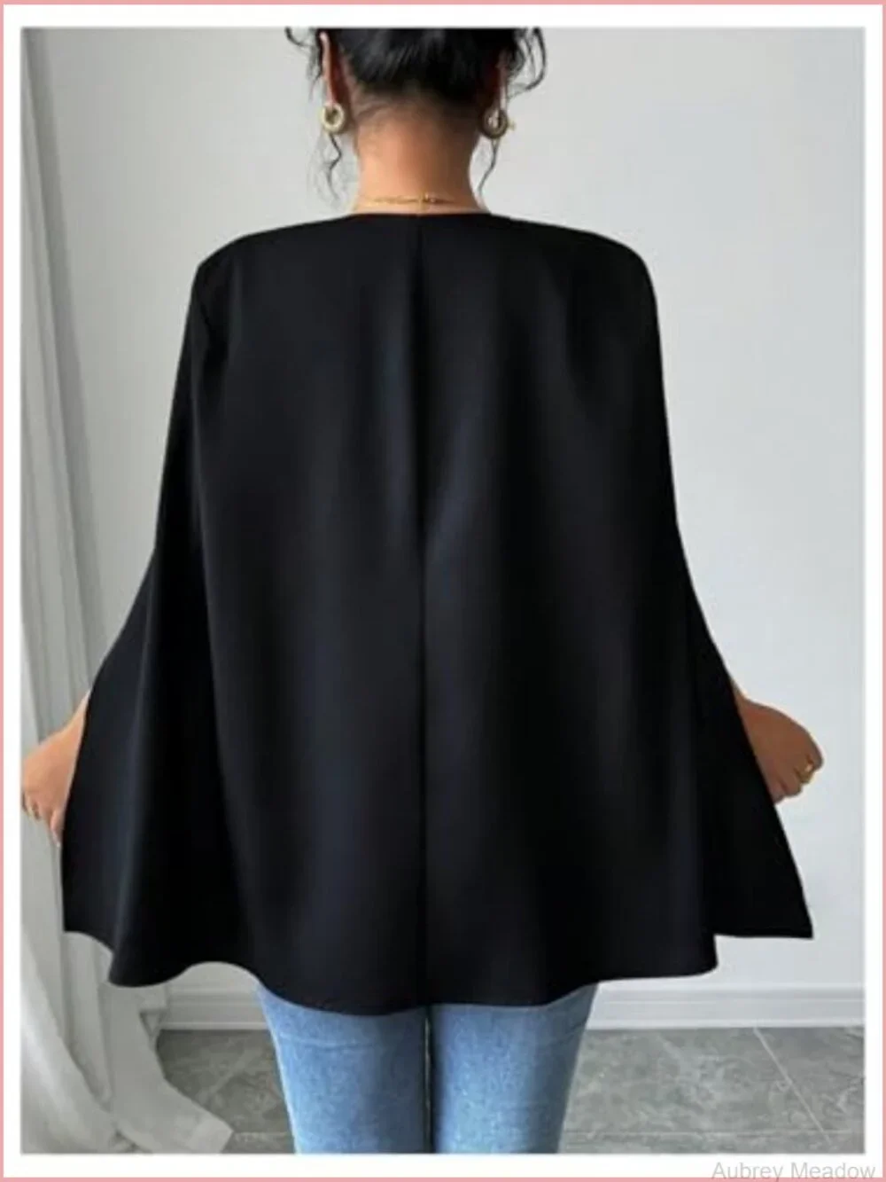 Cape Blazer Split Long Sleeve Open Front Elegant Work Dressy Jacket Coat
